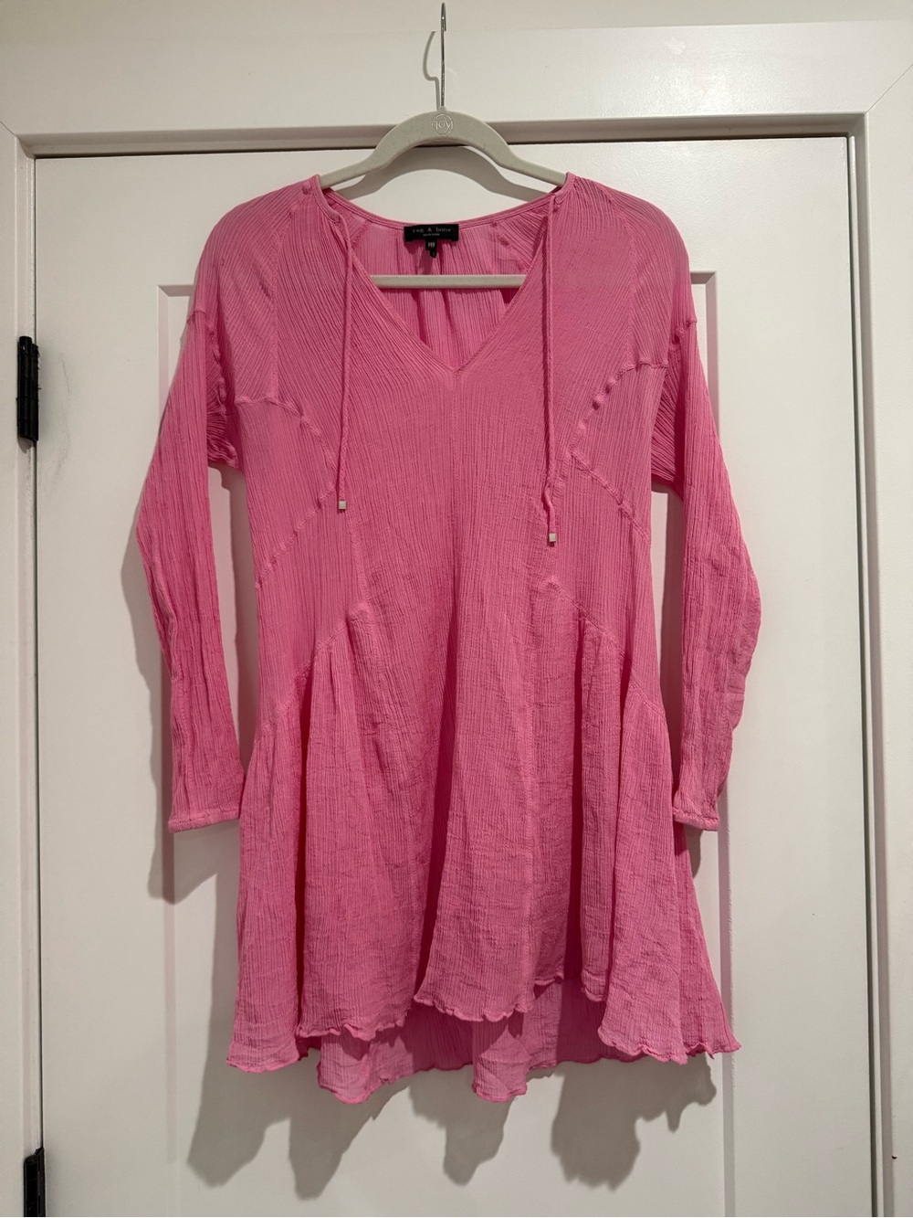 rag & bone Pink Crinkle Gauze Long Sleeve Tiered Mini Dress Size XXS